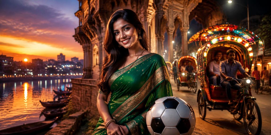 ঢাকায় ফুটবল বেটিং করছেন এক খেলোয়াড় শাড়ি পরিহিত নারী